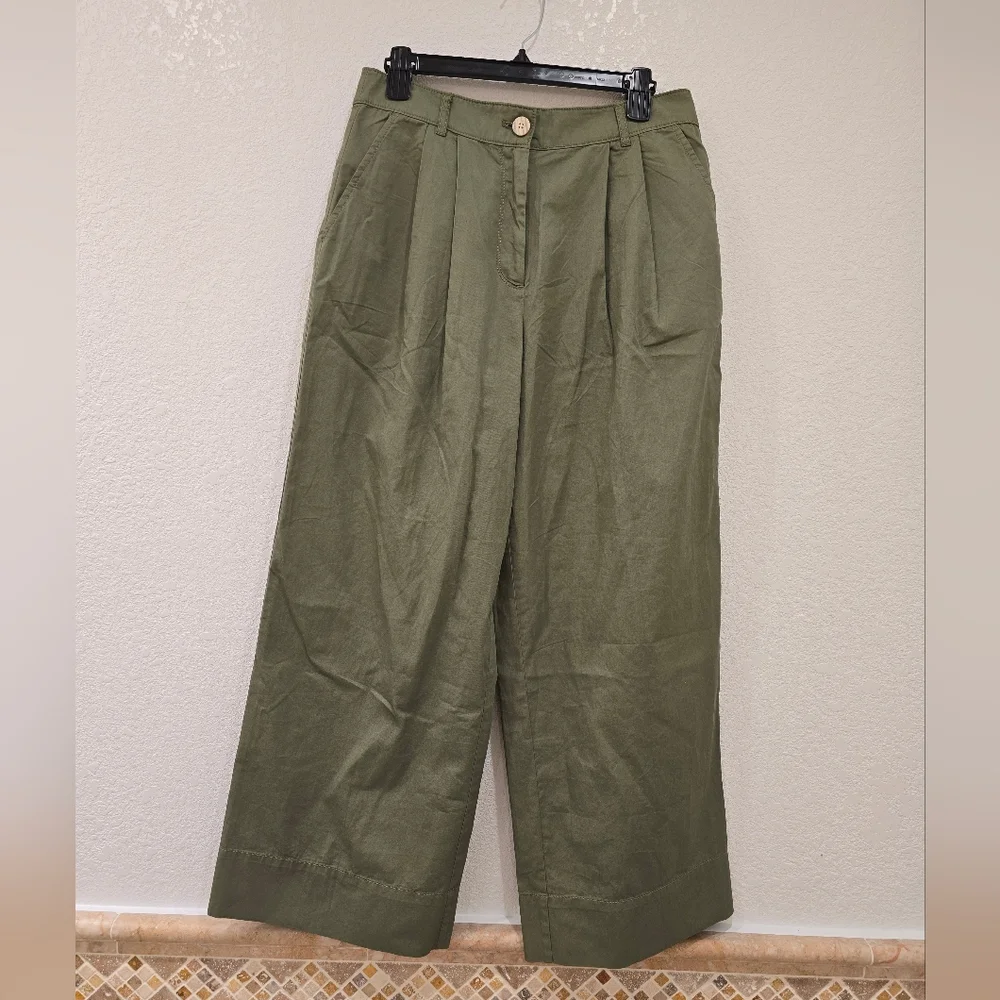 Loft Poplin Wide Leg Pants Green Size 8P - Picture 3 of 9